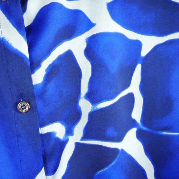 Roberto Cavalli 48 Blouse 100% Silk Blue Print Statement Sleeve Luxury Elegant - Picture 7 of 12